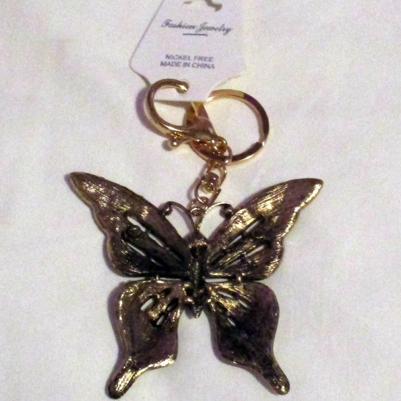 NWT Butterfly Keychain Rhinestones Goldtone - Picture 2 of 4